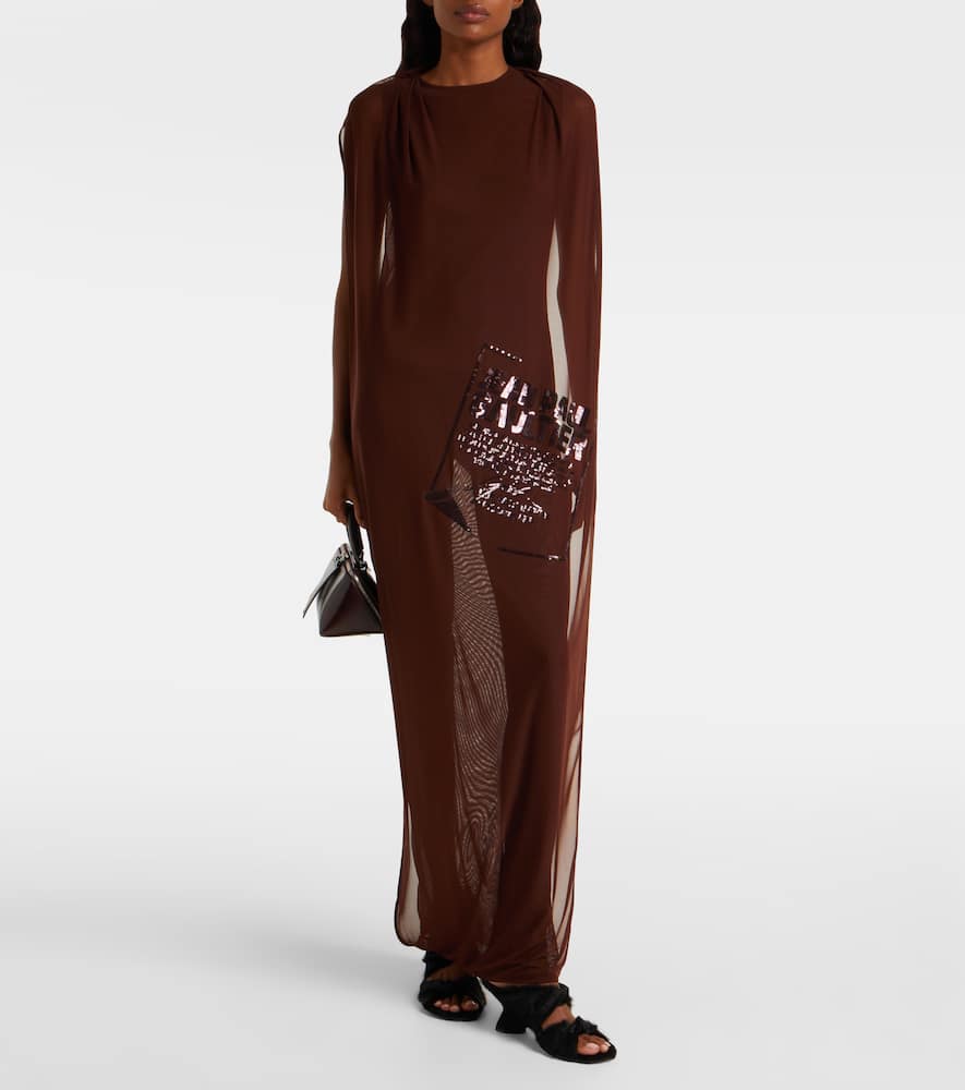 Jean Paul Gaultier Sequined Tulle Maxi Dress In Red