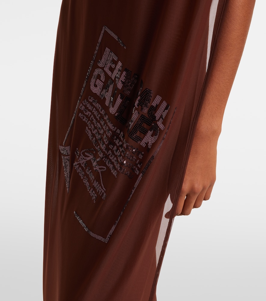 Jean Paul Gaultier Sequined Tulle Maxi Dress In Red