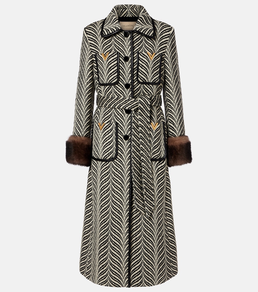 Valentino VGold shearling-trimmed wool-blend coat