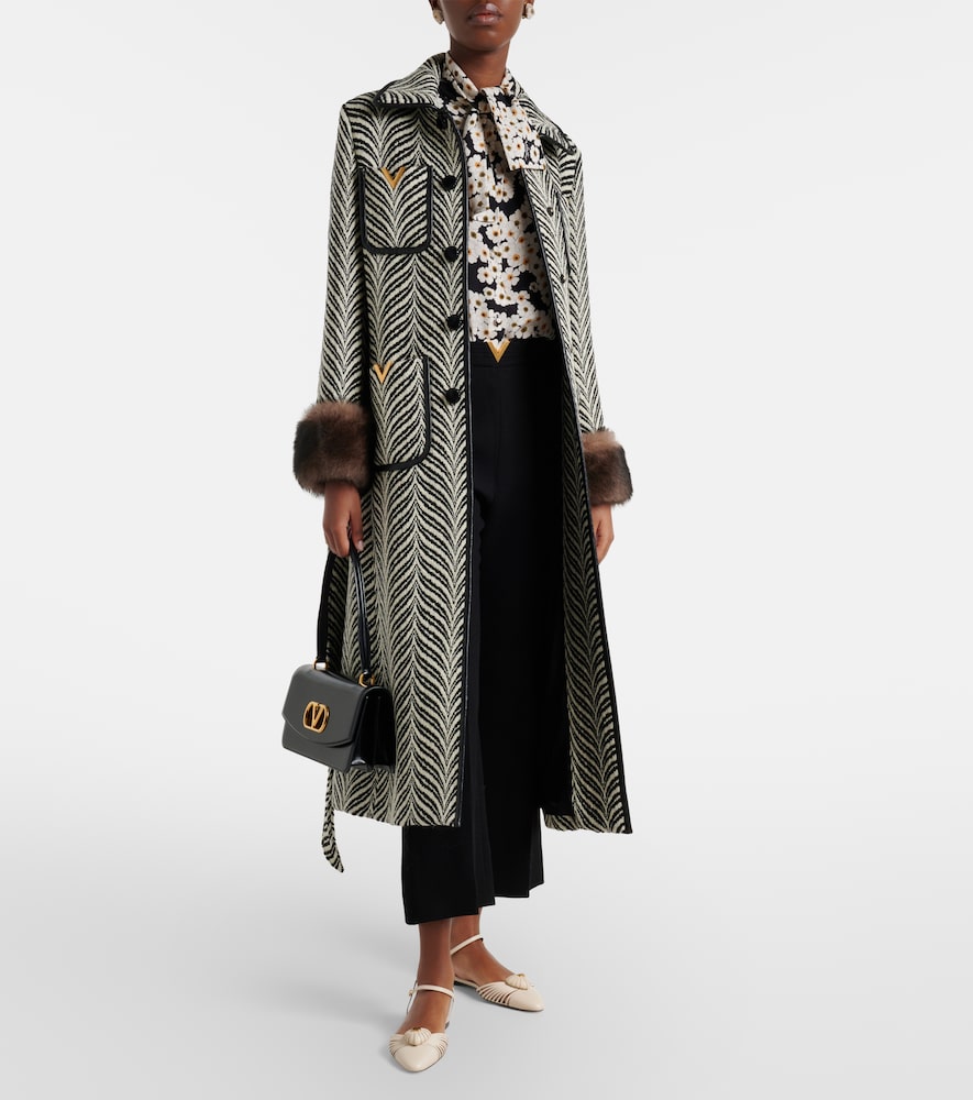 Valentino VGold shearling-trimmed wool-blend coat