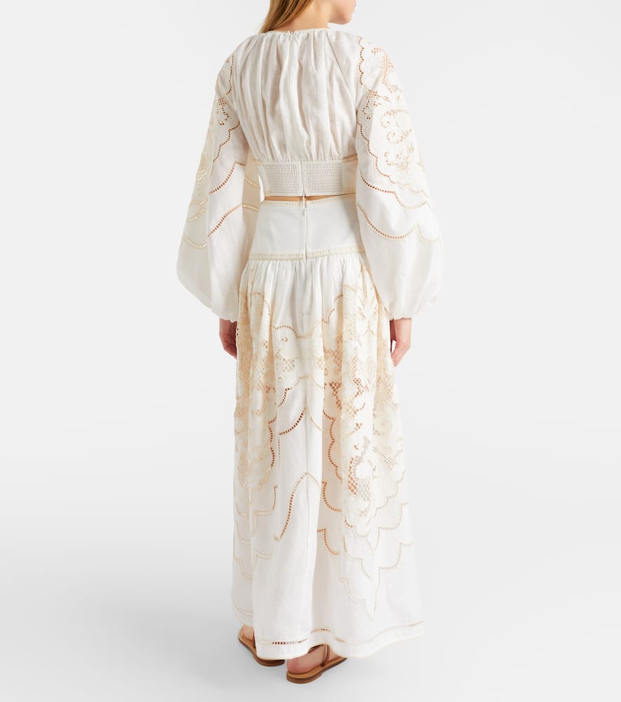 Zimmermann Daylight Embroidered Linen Maxi Skirt In Brown