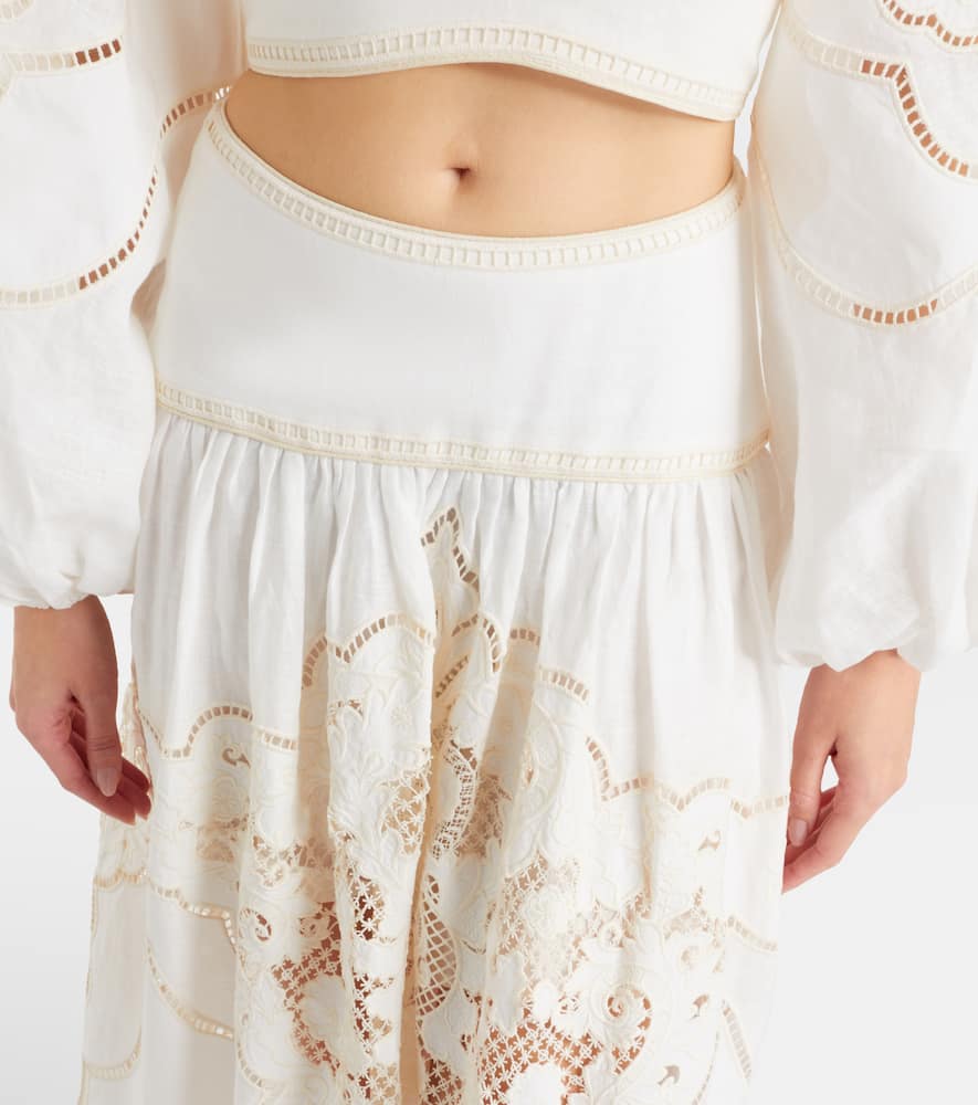 Zimmermann Daylight Embroidered Linen Maxi Skirt In Brown