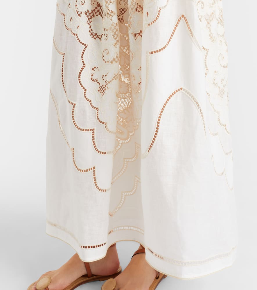Zimmermann Daylight Embroidered Linen Maxi Skirt In Brown