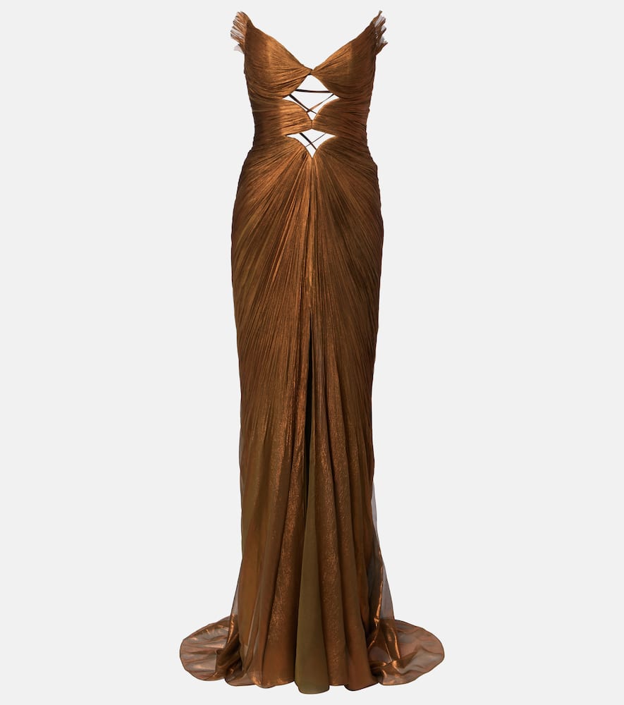 Maria Lucia Hohan Cutout Pleated Silk Gown In Brown