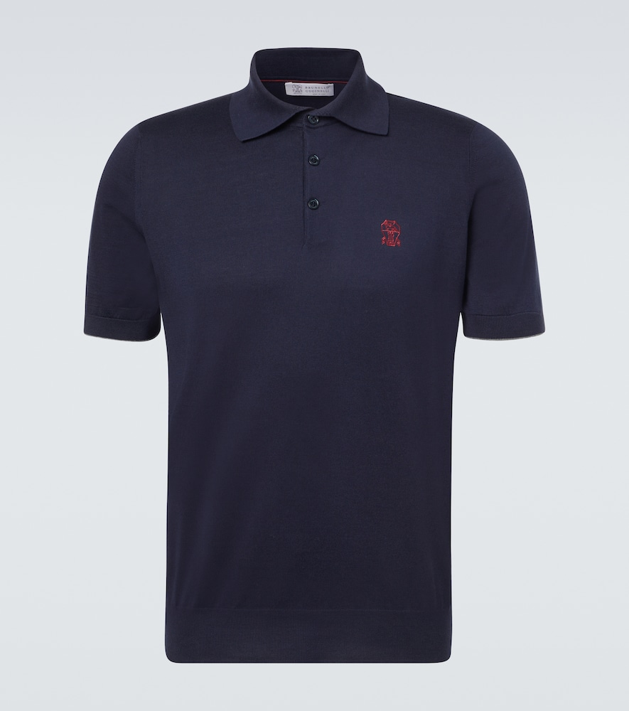 Brunello Cucinelli Men's Blue Embroidered Cotton Pique Polo Shirt UK Size 42 - Mytheresa