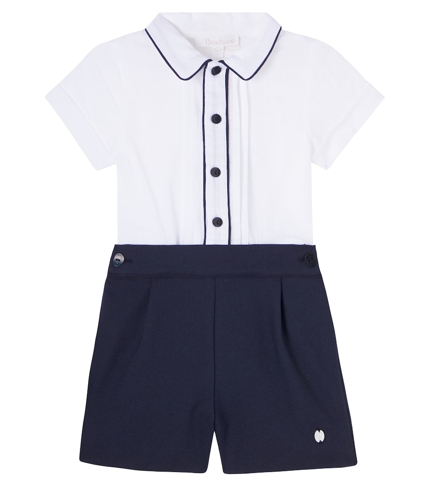 Patachou Baby Cotton-blend Shirt And Shorts Set In Blue