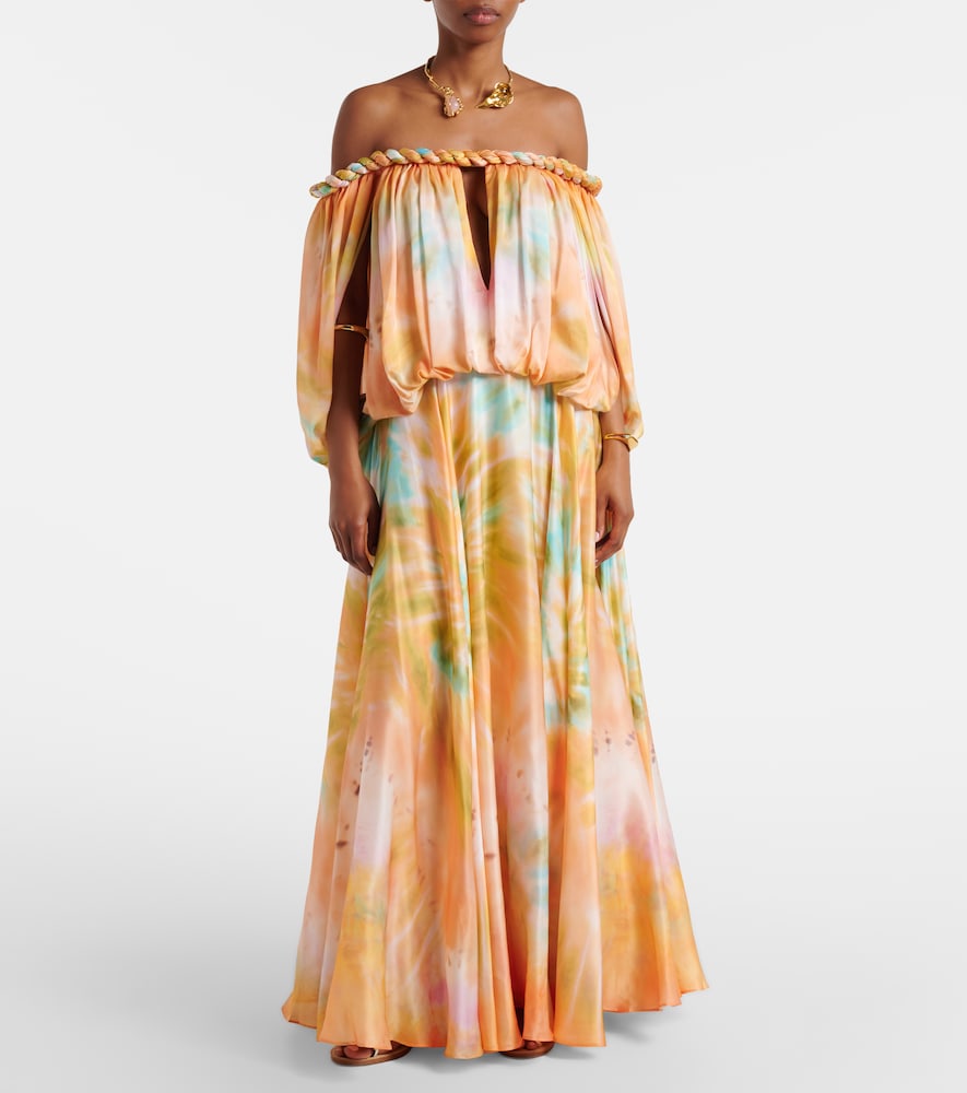 Zimmermann Luna off-shoulder printed silk chiffon gown