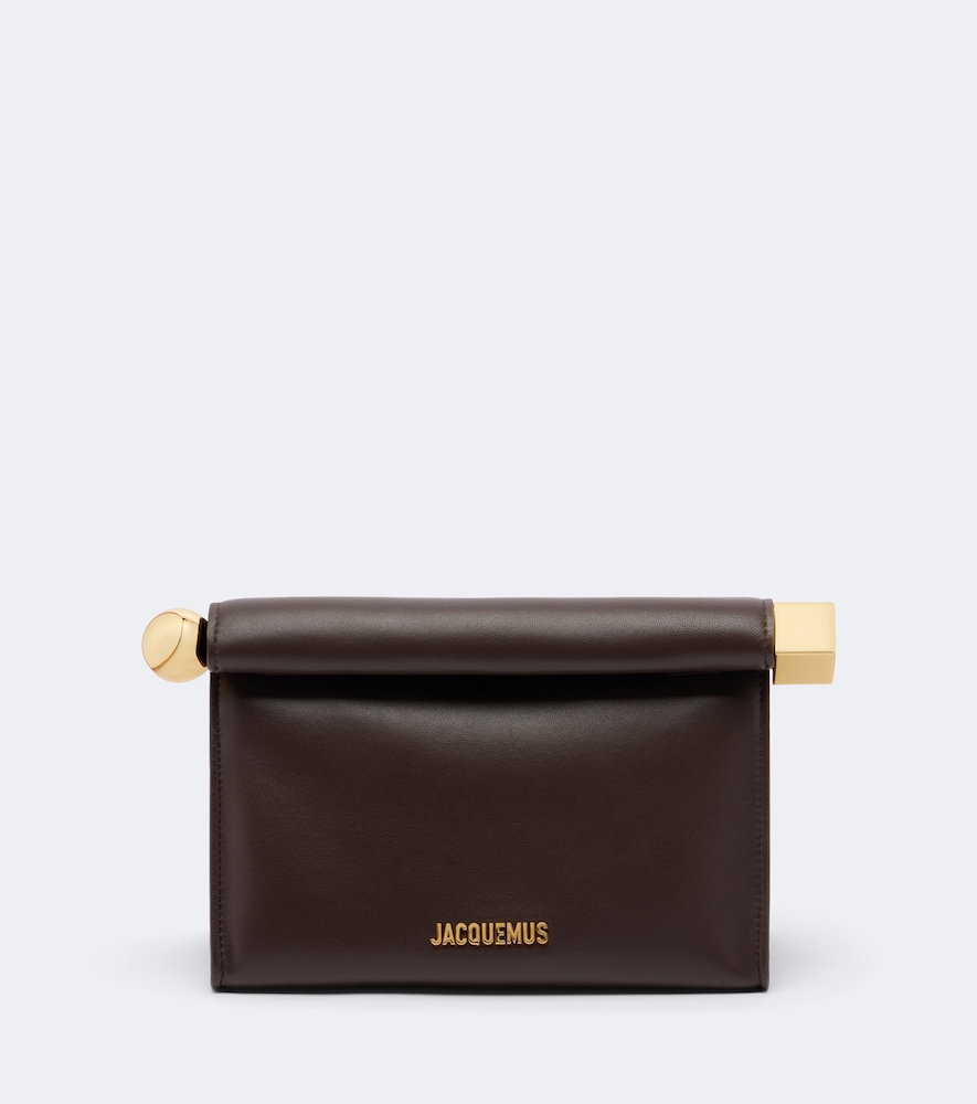 Jacquemus Rond Carré Small Leather Clutch In Brown
