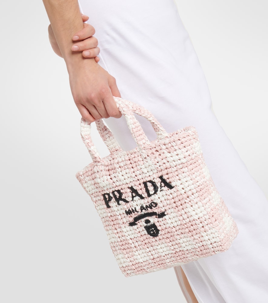 Prada Logo Raffia-effect Shopper In Pink