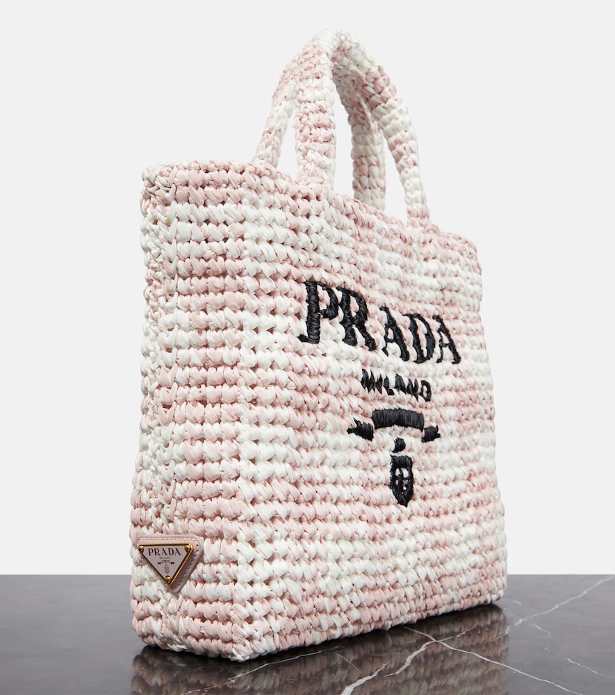 Prada Logo Raffia-effect Shopper In Pink