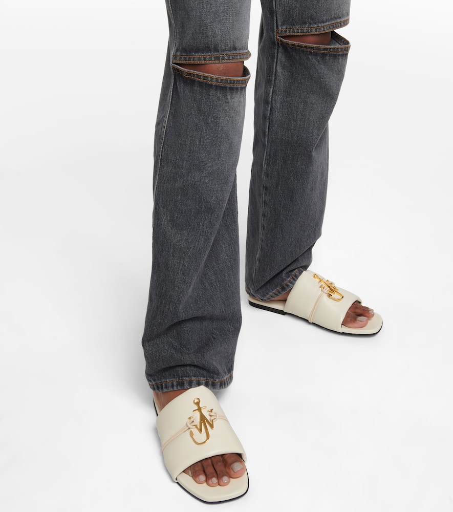 Jw Anderson Anchor Leather Slides In Light Beige