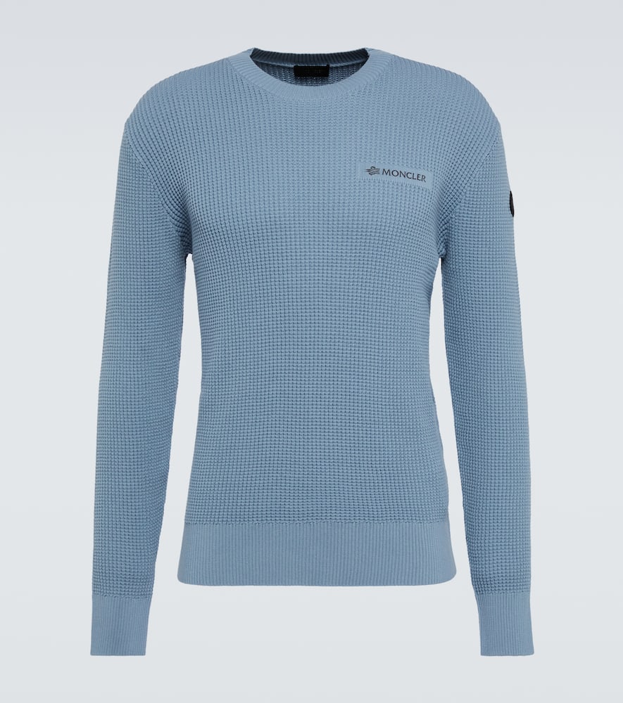 Moncler Reflective Logo Patch Waffle Knit Sweater In Blue