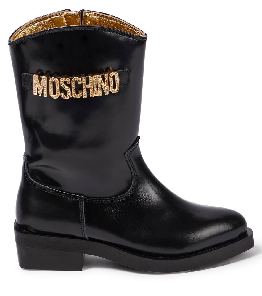 Shop Moschino Logo Patent Leather Cowboy Boots In Multicoloured