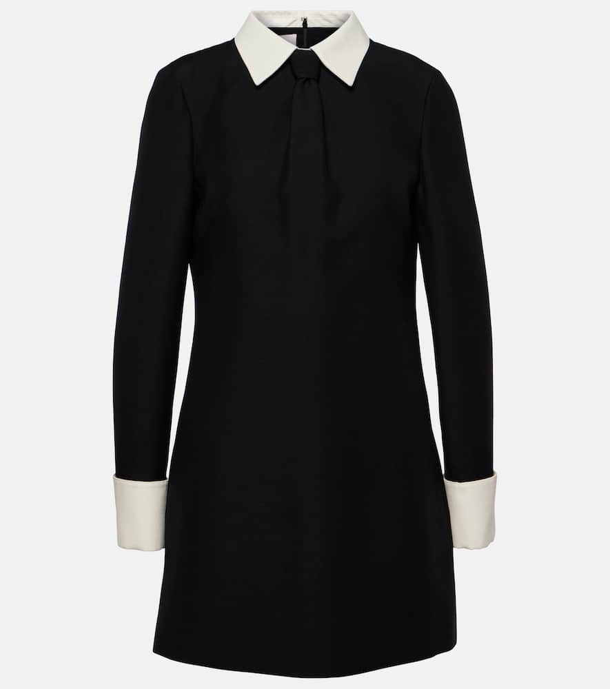 Valentino Wool Blend Shirt Dress With Contrasting Cuffs And Collar In Black