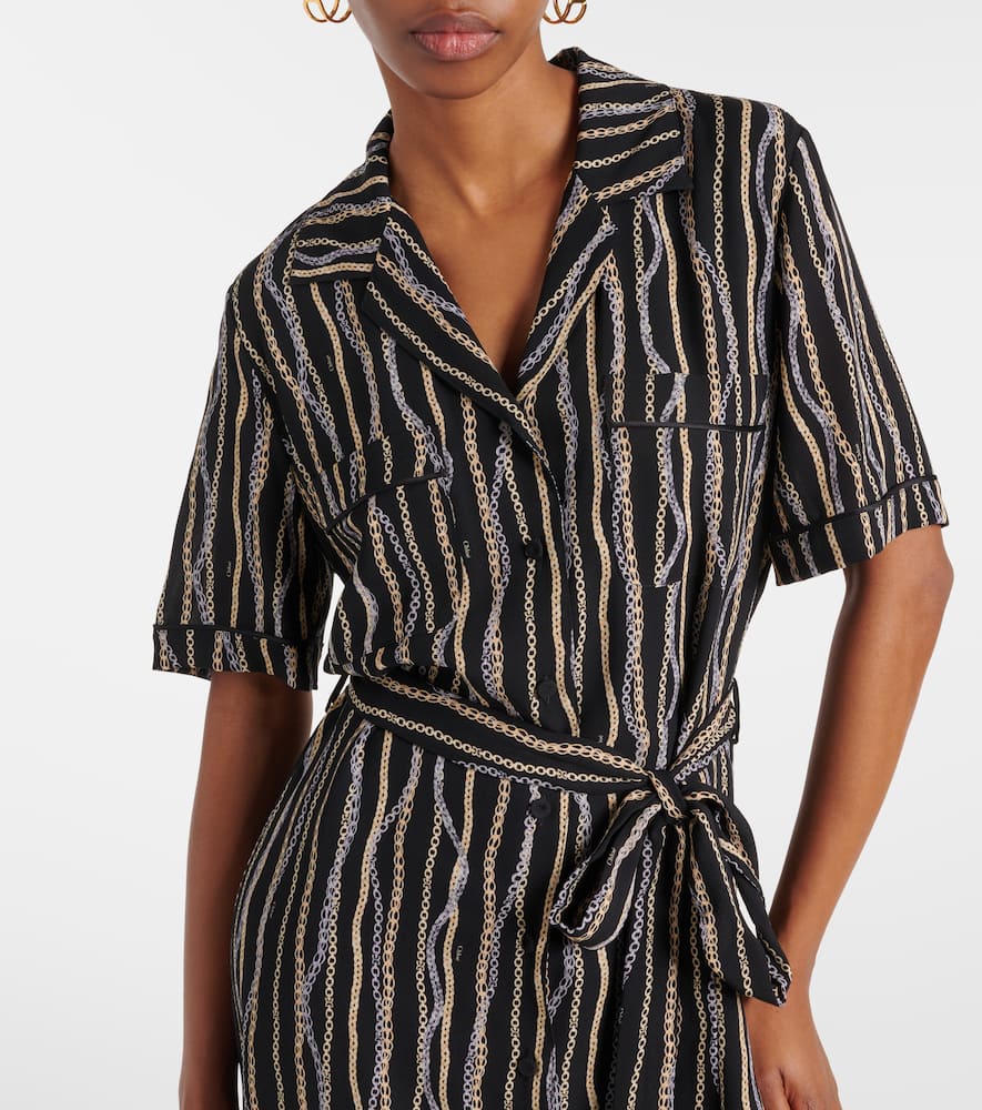 Shop Chloé Printed Silk Sablé Shirt Dress In Black