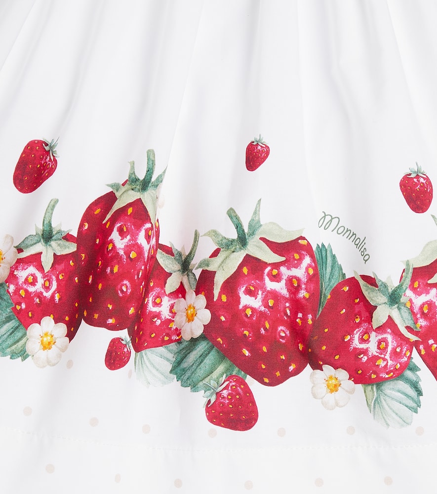Monnalisa Strawberry-print Ruffled Asymmetric Dress In White