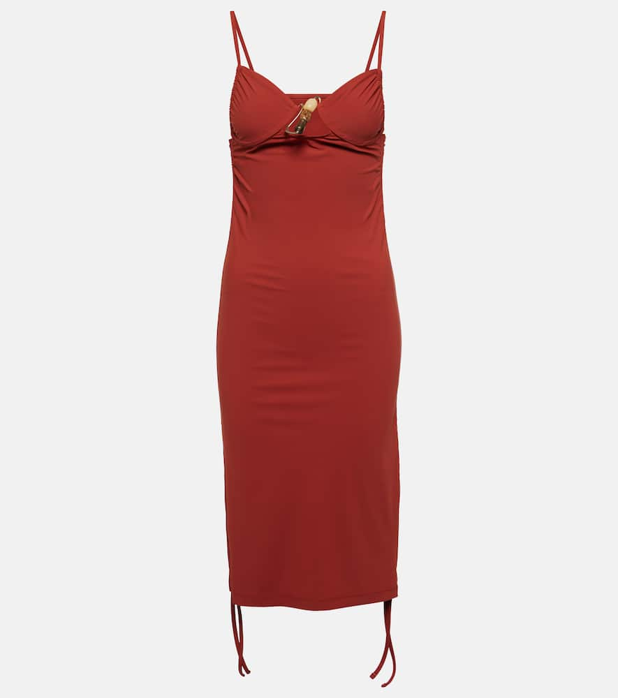 Nebular ruched cutout midi dress