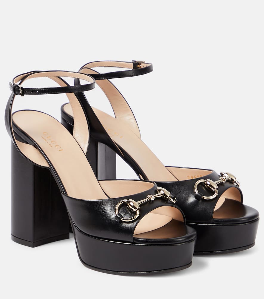 Shop Gucci Lady Horsebit Leather Platform Sandals In Black