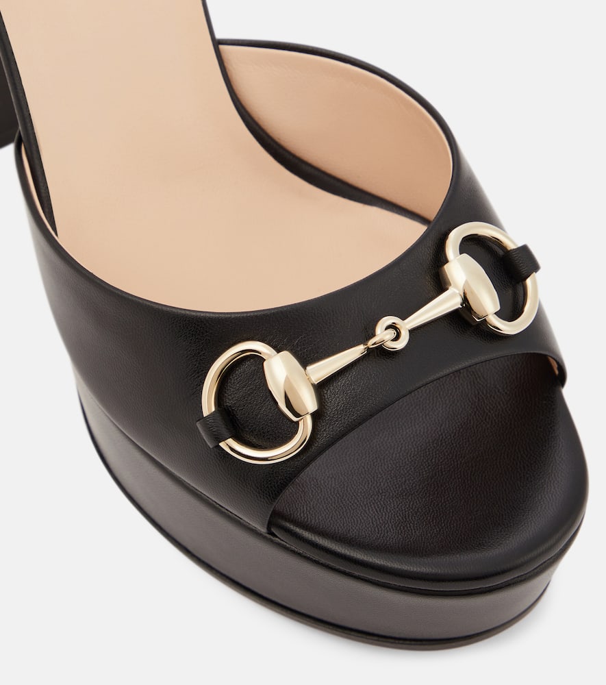 Shop Gucci Lady Horsebit Leather Platform Sandals In Black