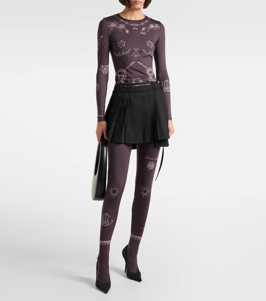 Marine Serre Printed Jersey Tights In Brown