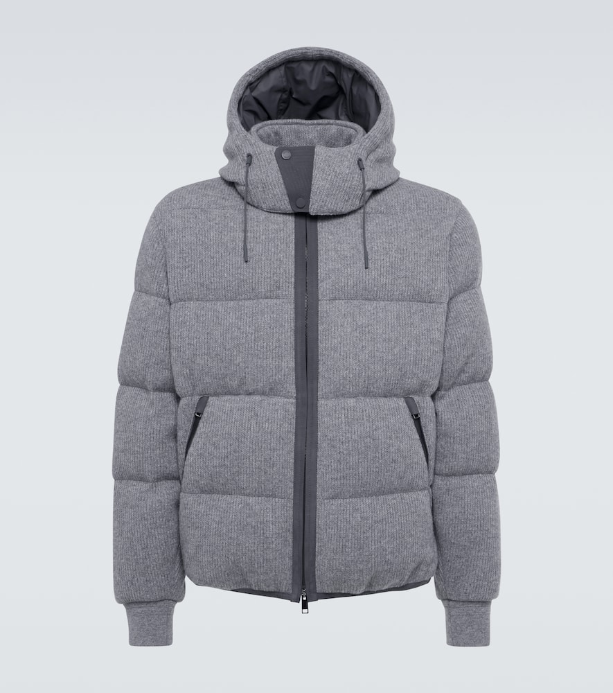 Ribbed-knit cashmere-blend down jacket