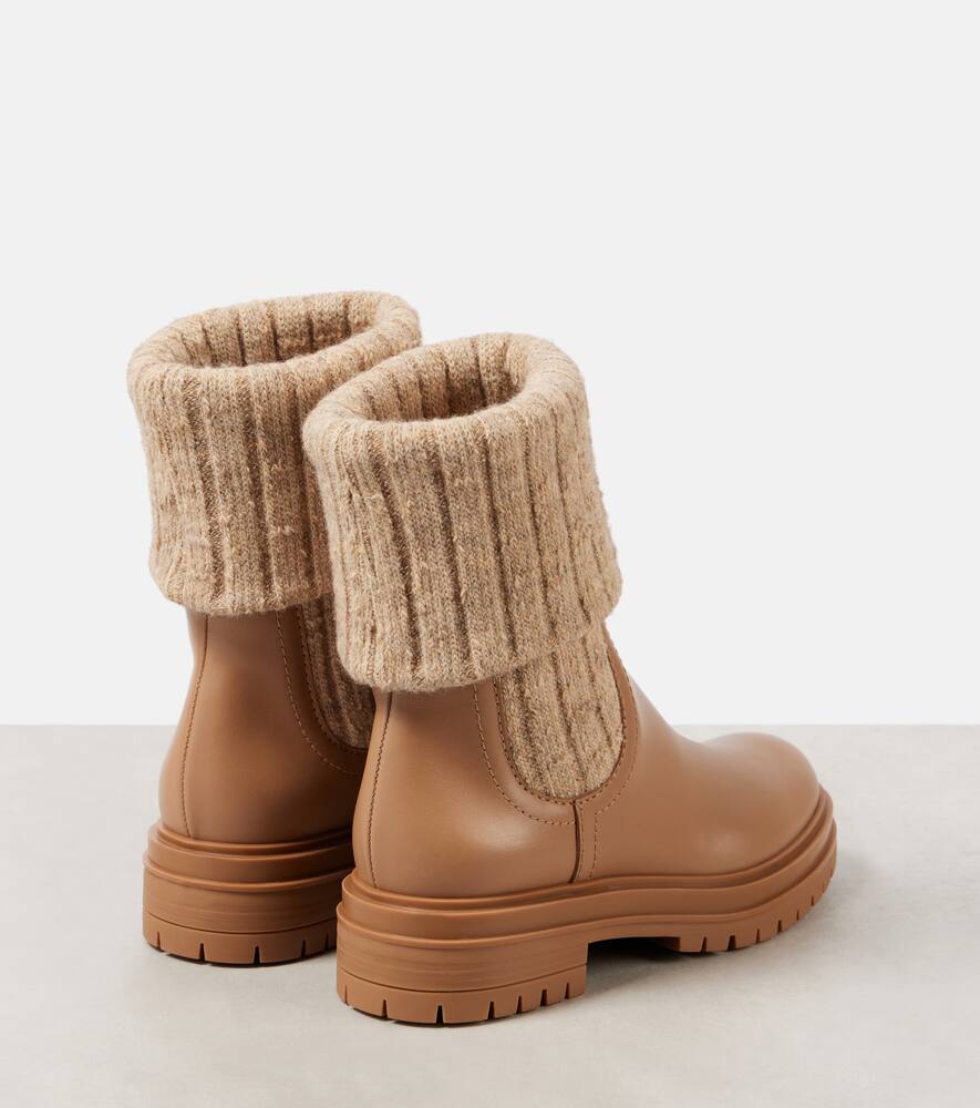 Gianvito Rossi Tenney Leather And Ribbed-knit Chelsea Boots In Brown