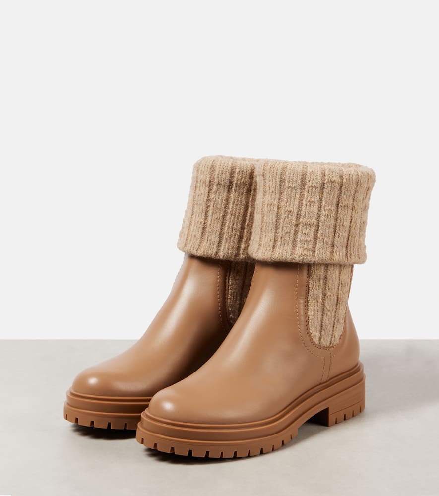 Gianvito Rossi Tenney Leather And Ribbed-knit Chelsea Boots In Brown