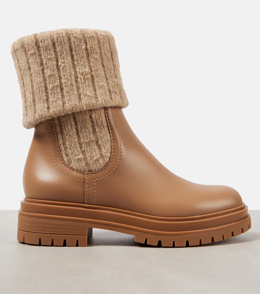 Gianvito Rossi Tenney Leather And Ribbed-knit Chelsea Boots In Brown