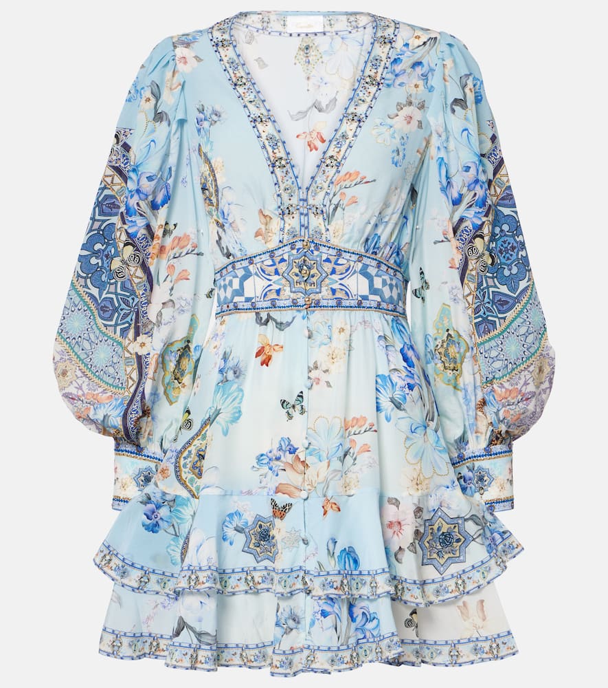 Embellished floral silk minidress