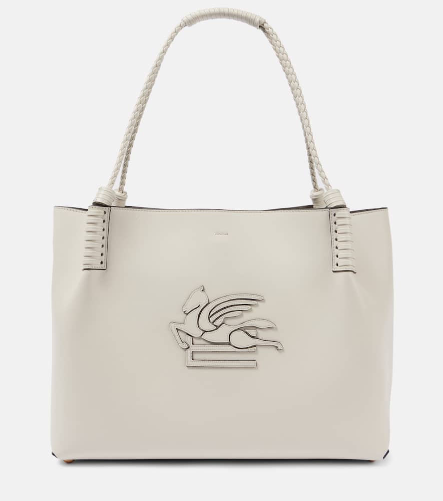 Etro Libra Large Leather Tote Bag In Bianco Latte