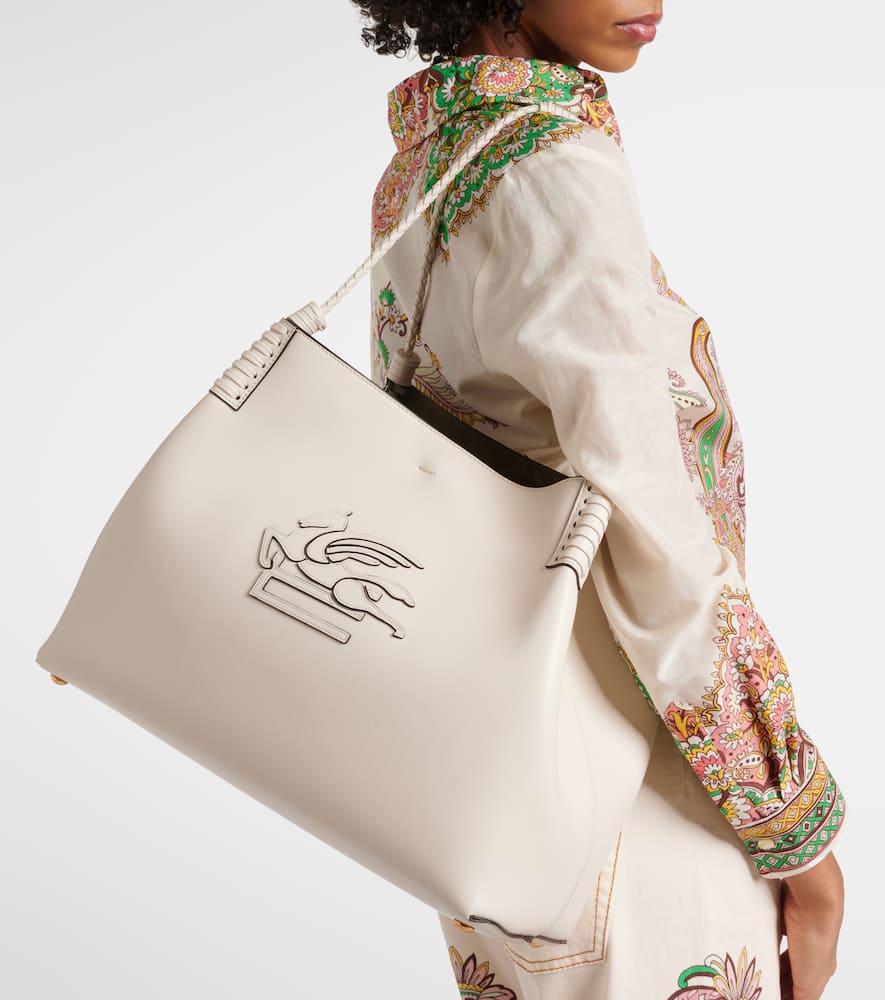 Etro Libra Large Leather Tote Bag In Bianco Latte