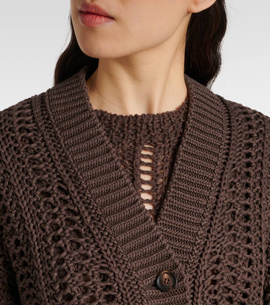 Shop Brunello Cucinelli Open-knit Cotton Cardigan In Brown