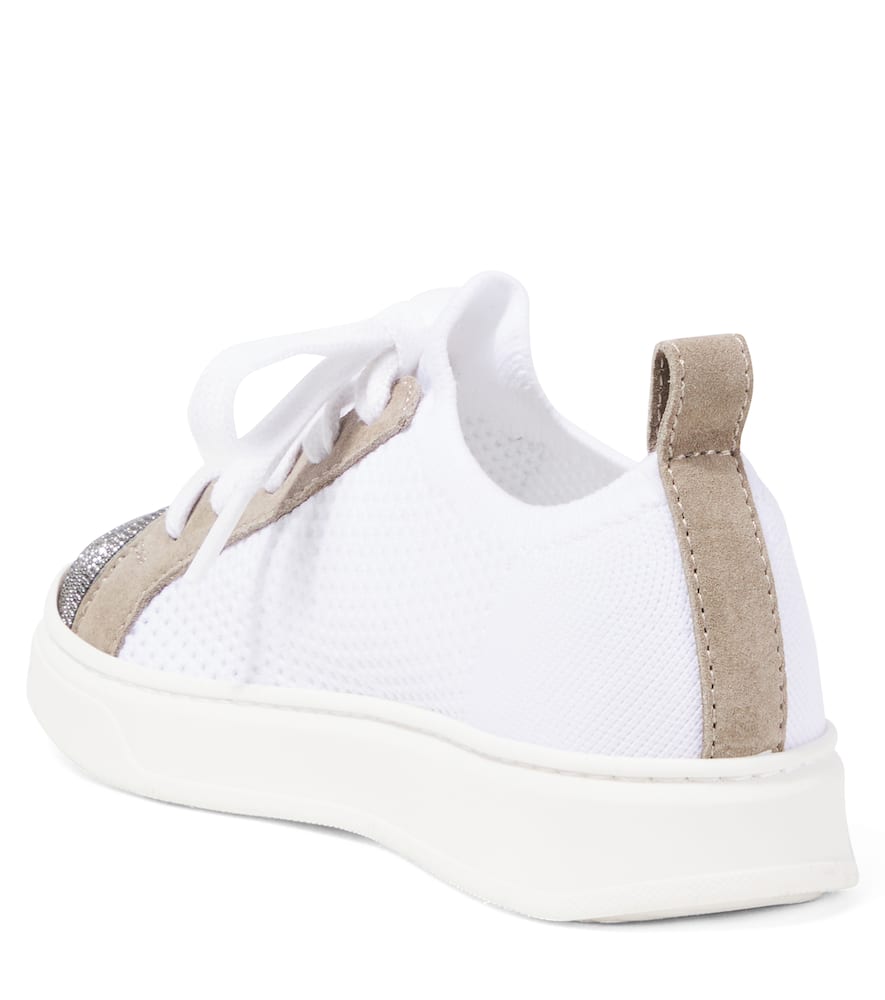 Brunello Cucinelli Leather-trimmed Canvas Sneakers In White