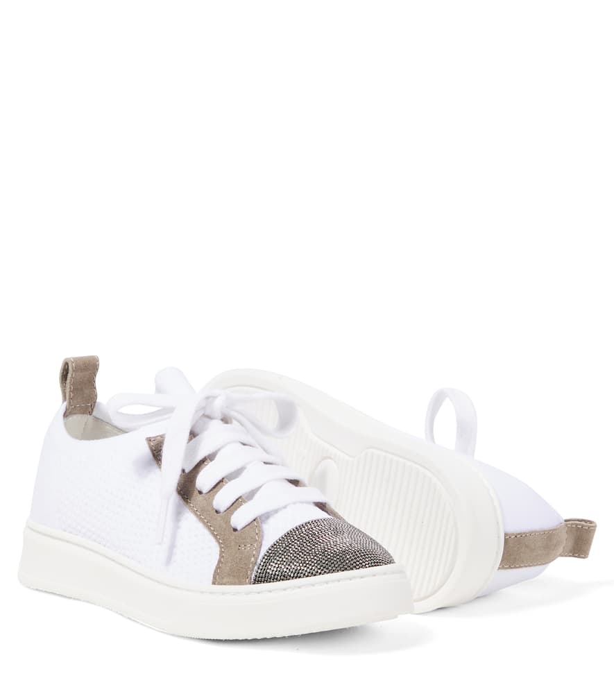 Brunello Cucinelli Leather-trimmed Canvas Sneakers In White