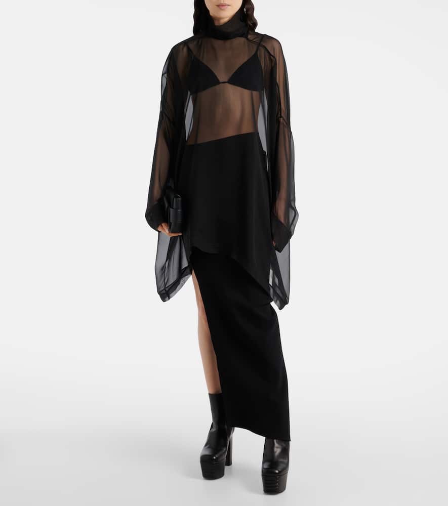 Rick Owens Hollywood Sheer Silk Chiffon Top In Black