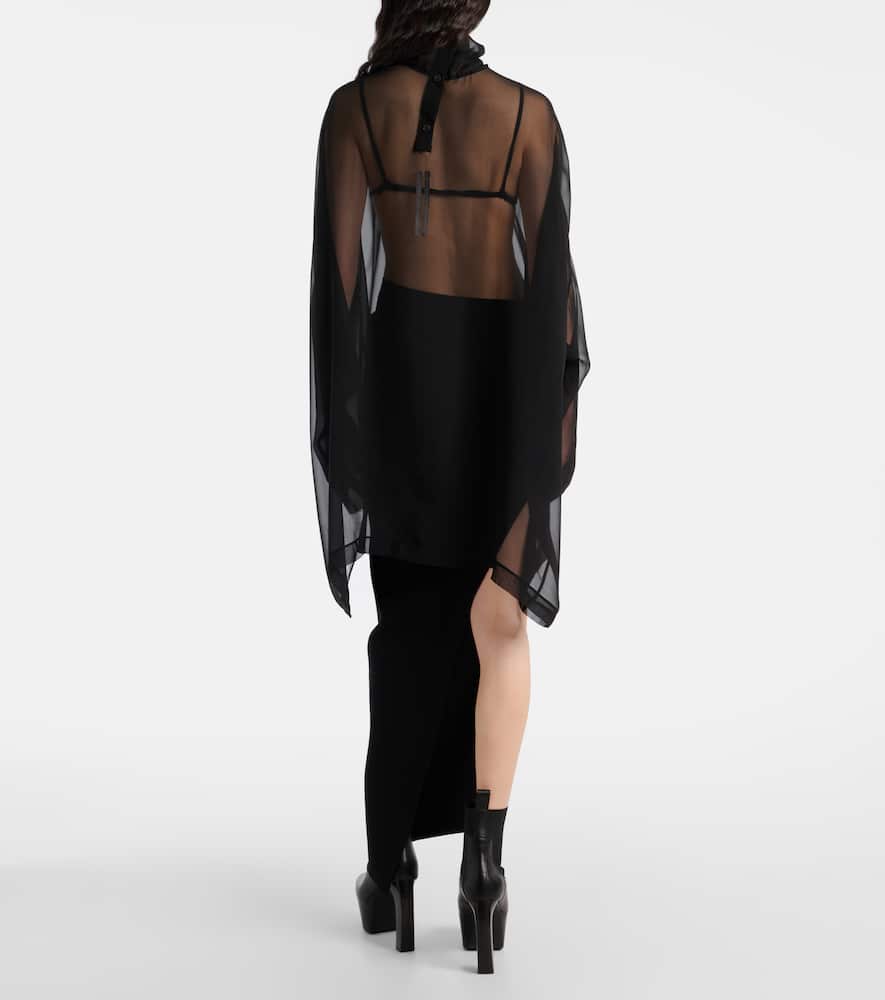 Rick Owens Hollywood Sheer Silk Chiffon Top In Black