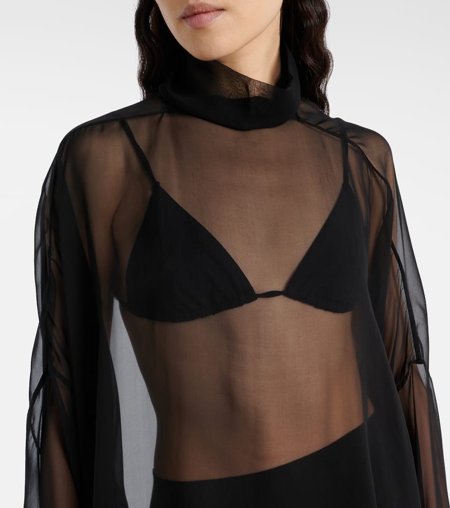 Rick Owens Hollywood Sheer Silk Chiffon Top In Black