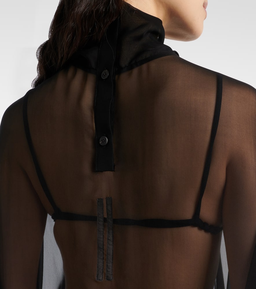 Rick Owens Hollywood Sheer Silk Chiffon Top In Black
