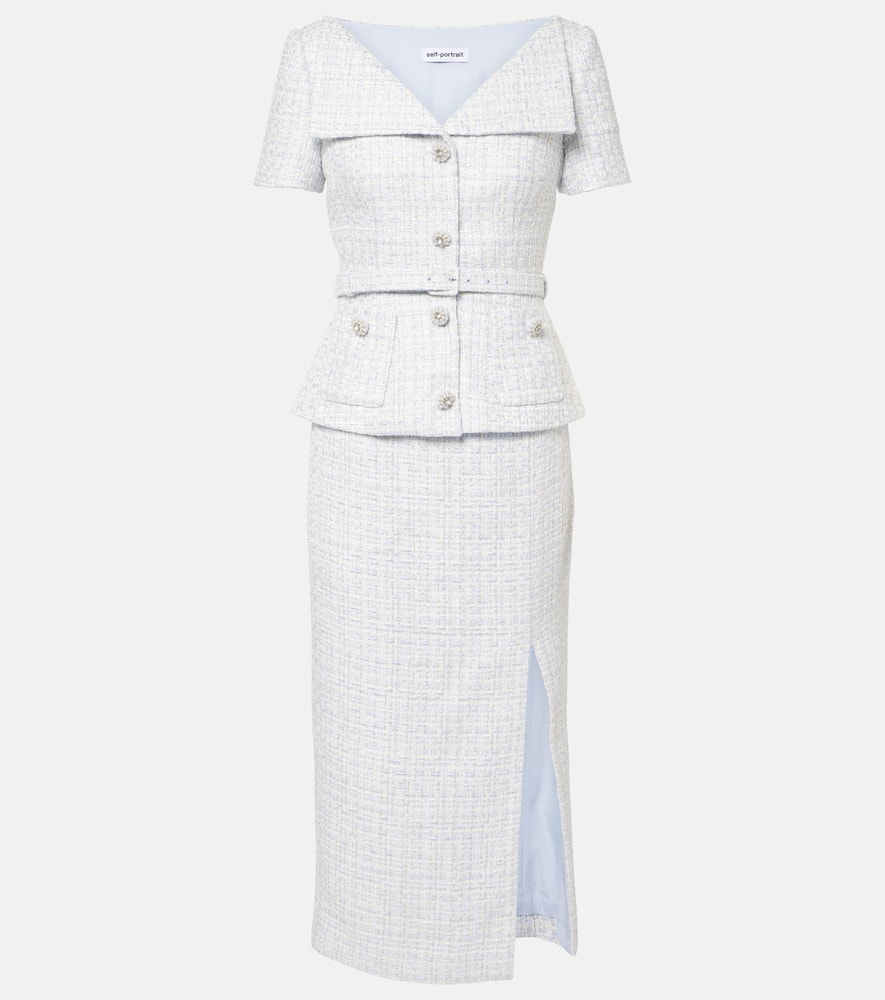 Self-portrait Bouclé Midi Dress In Blue