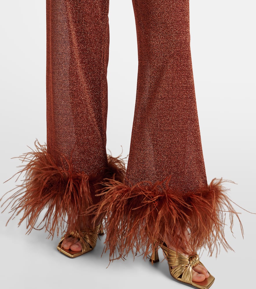 OSEREE OSÉREE LUMIÈRE PLUMAGE FEATHER-TRIMMED STRAIGHT PANTS