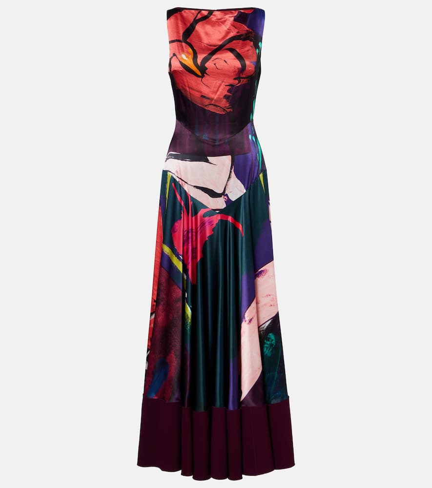 Munir printed silk satin gown