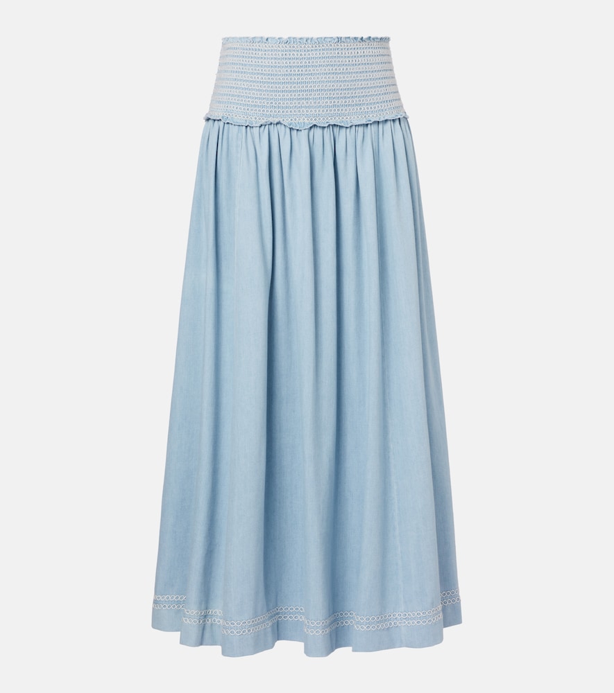 Zimmermann Ascension shirred denim midi skirt
