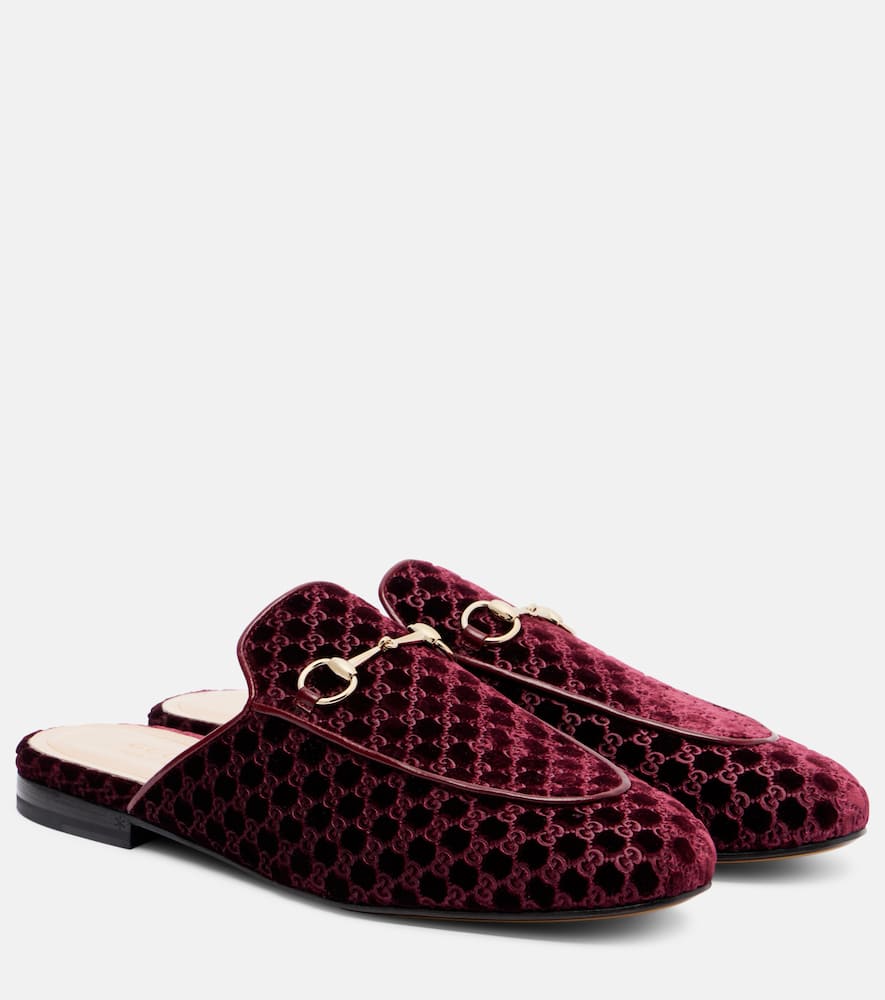 Gucci Princetown Horsebit Velvet Mules In Burgundy