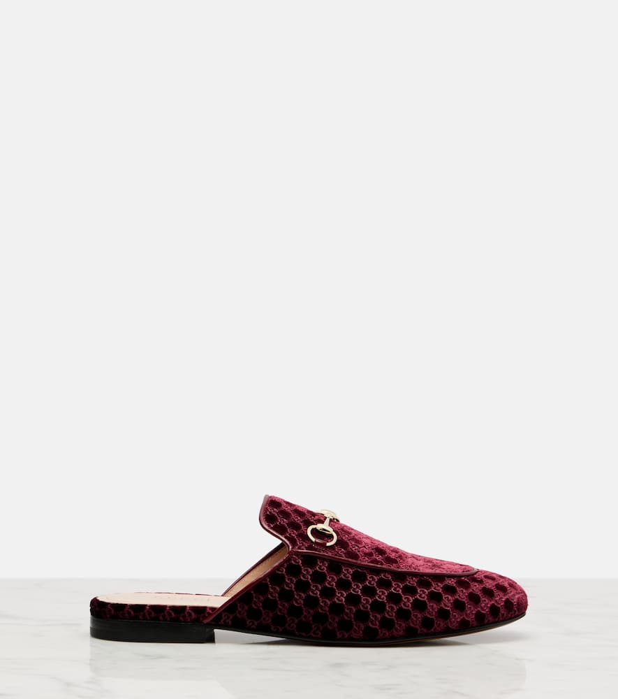 Gucci Princetown Horsebit Velvet Mules In Burgundy