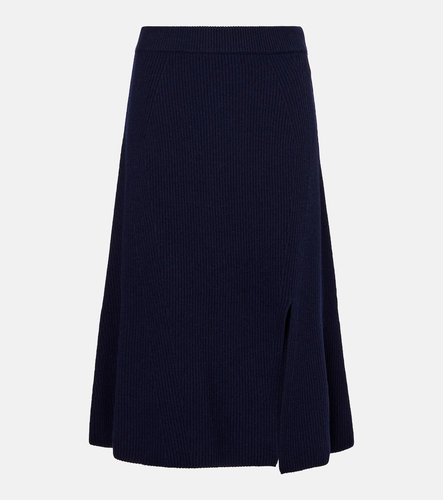 Ribbed-knit wool and cashmere midi skirt