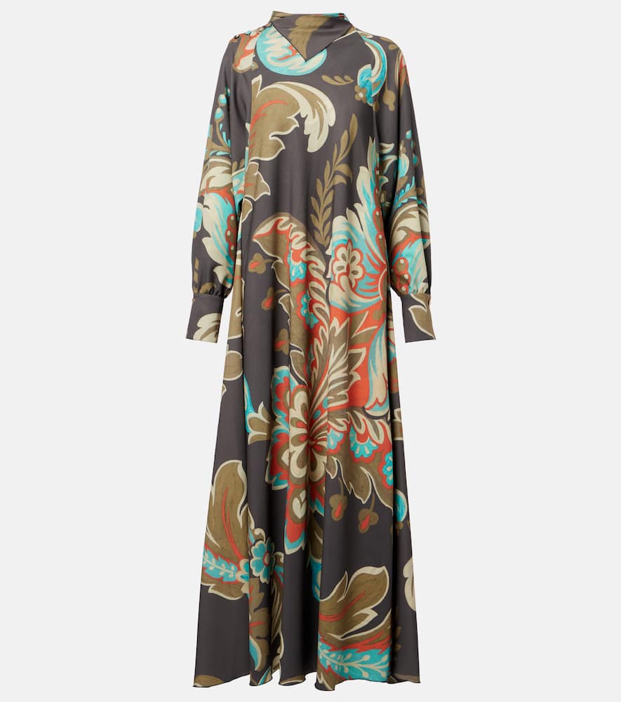 Etro Printed Draped Crepe Maxi Dress In Multi