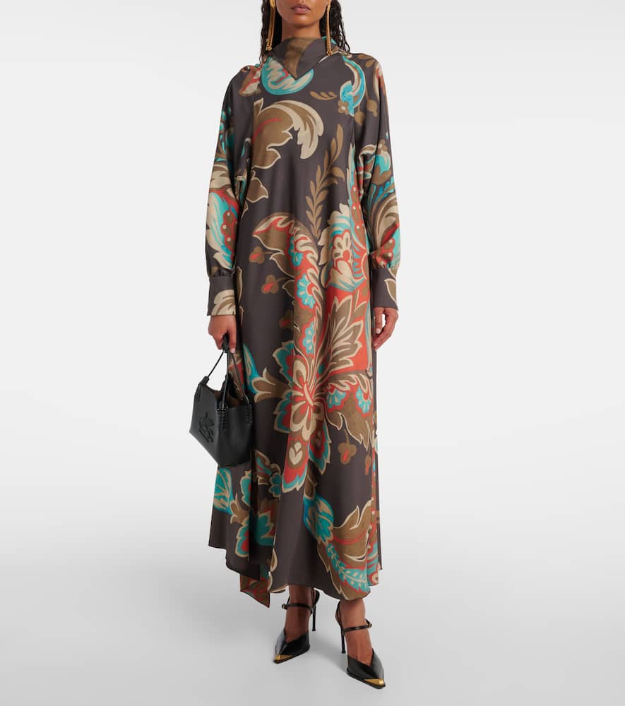Etro Printed Draped Crepe Maxi Dress In Multi