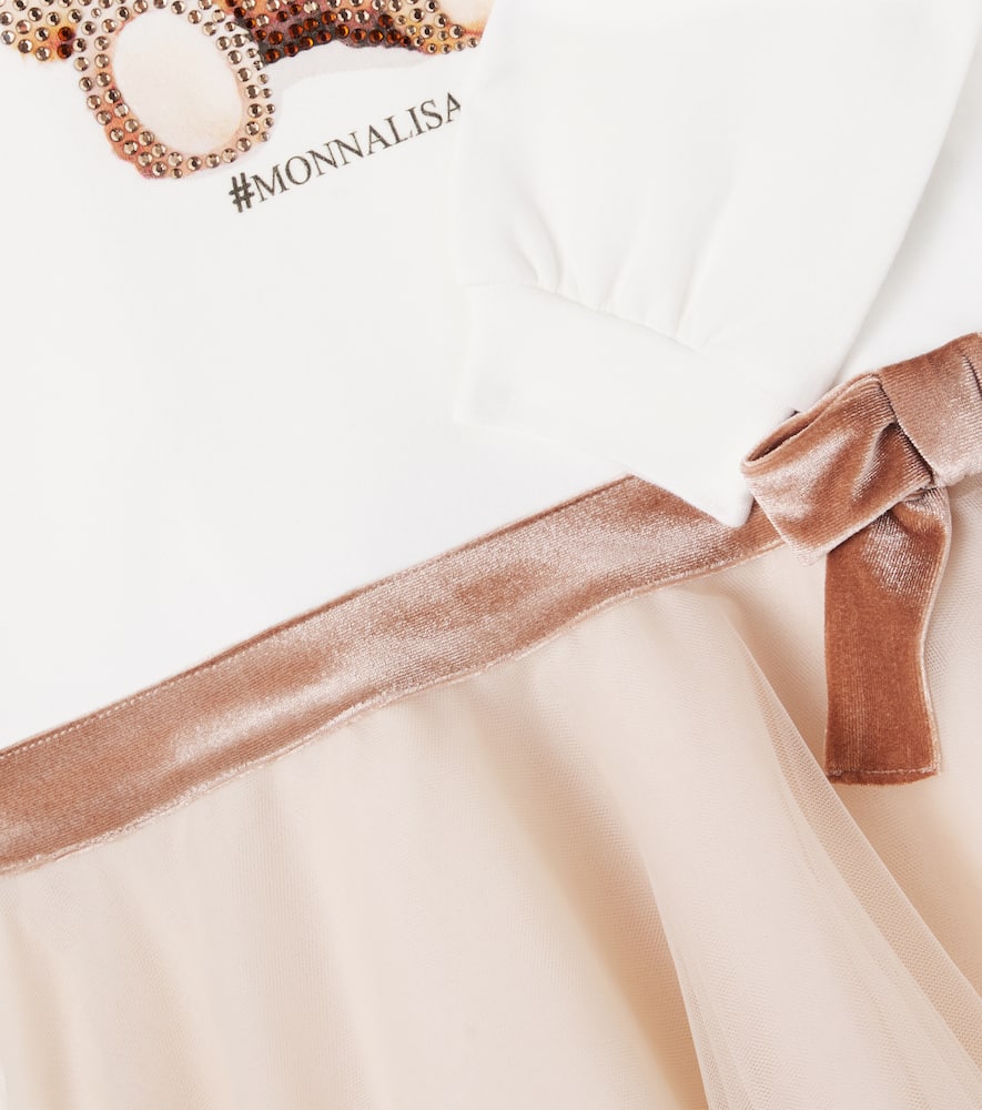 Monnalisa Embellished Printed Cotton-blend Tulle Dress In Neutral