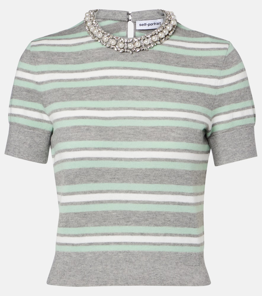 Striped wool, cotton, and cashmere sweater