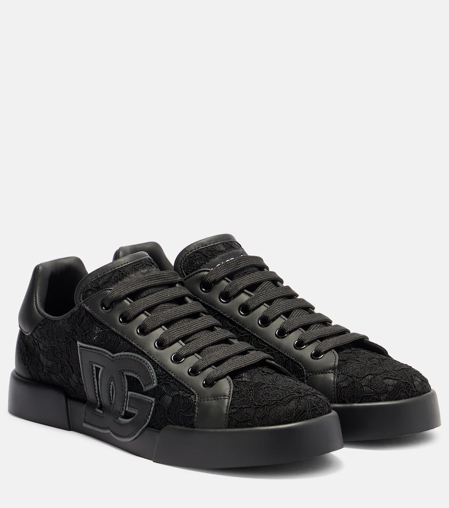 Dolce & Gabbana 'strobel Lace Overlay Round Toe Sneakers' In Black